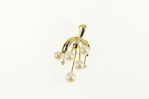 14K Pearl Diamond Drop Fringe Statement Pendant Yellow Gold