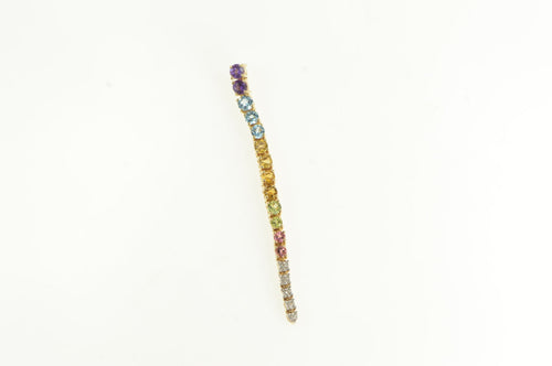 14K Diamond Amethyst Citrine Topaz Drop Chain Pendant Yellow Gold