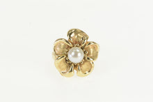 Load image into Gallery viewer, 14K Vintage Pearl Hibiscus Flower Statement Ring Yellow Gold