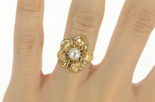 Load image into Gallery viewer, 14K Vintage Pearl Hibiscus Flower Statement Ring Yellow Gold