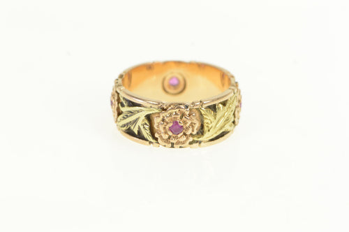 14K Victorian Blossom Flower Ruby Wedding Ring Rose Gold