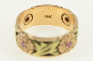 14K Victorian Blossom Flower Ruby Wedding Ring Rose Gold