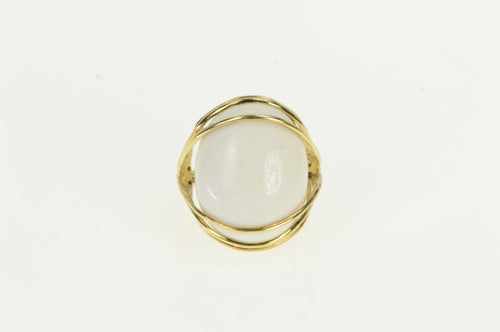 14K White Ceramic Cabochon Vintage Cocktail Ring Yellow Gold