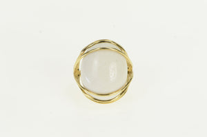 14K White Ceramic Cabochon Vintage Cocktail Ring Yellow Gold