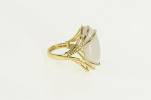 14K White Ceramic Cabochon Vintage Cocktail Ring Yellow Gold