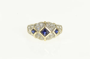 14K Princess Syn. Sapphire CZ Domed Statement Ring Yellow Gold