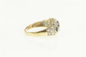 14K Princess Syn. Sapphire CZ Domed Statement Ring Yellow Gold