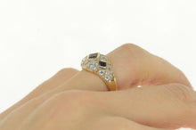 Load image into Gallery viewer, 14K Princess Syn. Sapphire CZ Domed Statement Ring Yellow Gold