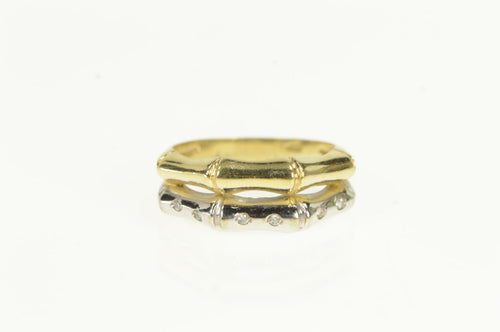 14K Two Tone Diamond Bamboo Pattern Tiered Ring White Gold