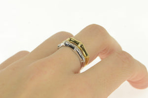 14K Two Tone Diamond Bamboo Pattern Tiered Ring White Gold