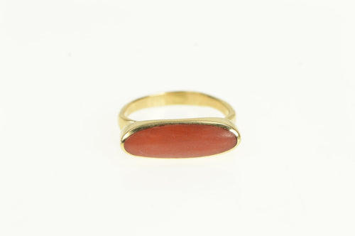 14K Oval Coral Inset Victorian Vintage Statement Ring Yellow Gold