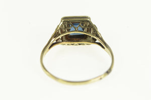 14K Art Deco Natural Sapphire Filigree Engagement Ring Yellow Gold