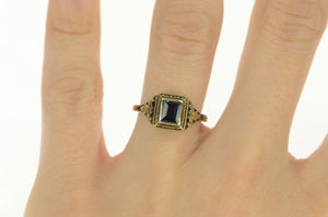 14K Art Deco Natural Sapphire Filigree Engagement Ring Yellow Gold