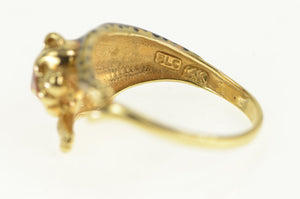 14K Enamel Leopard Cheetah Big Cat Wrap Bypass Ring Yellow Gold