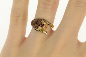 14K Enamel Leopard Cheetah Big Cat Wrap Bypass Ring Yellow Gold