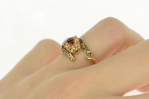 14K Enamel Leopard Cheetah Big Cat Wrap Bypass Ring Yellow Gold