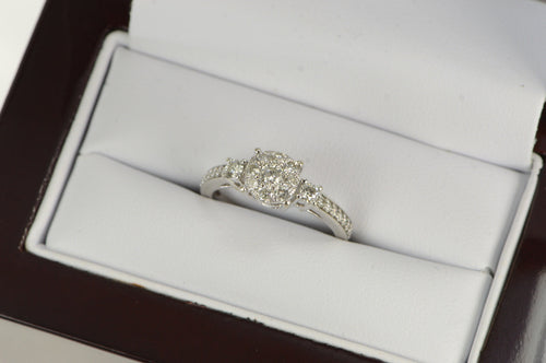 10K 0.50 Ctw Diamond Round Cluster Engagement Ring White Gold