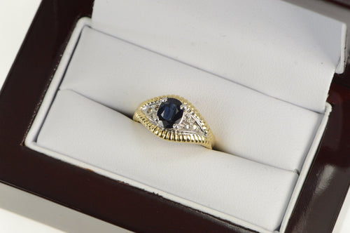 14K Oval Sapphire Diamond Accent Two Tone Ring Yellow Gold