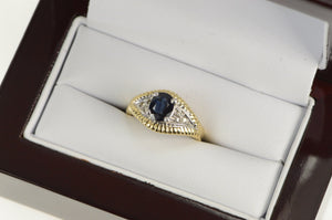 14K Oval Sapphire Diamond Accent Two Tone Ring Yellow Gold