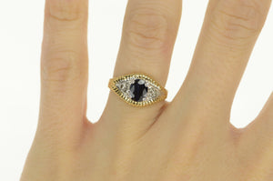 14K Oval Sapphire Diamond Accent Two Tone Ring Yellow Gold