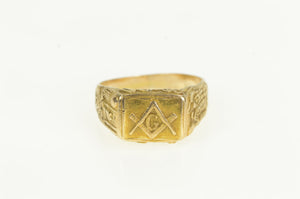 14K 1940's Masonic Ornate G Compass Square Ring Yellow Gold