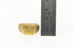 14K 1940's Masonic Ornate G Compass Square Ring Yellow Gold
