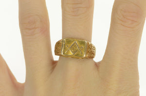 14K 1940's Masonic Ornate G Compass Square Ring Yellow Gold
