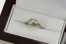 Load image into Gallery viewer, 14K Art Deco Filigree Promise Engagement Vintage Ring White Gold