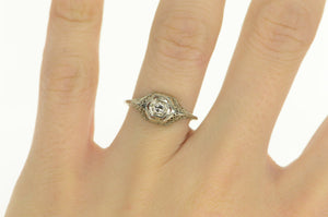 14K Art Deco Filigree Promise Engagement Vintage Ring White Gold