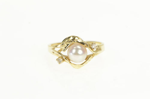 14K Pearl Diamond Accent Vintage Classic Statement Ring Yellow Gold