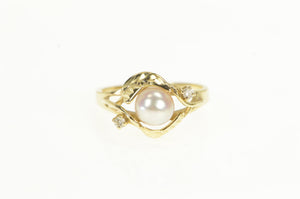 14K Pearl Diamond Accent Vintage Classic Statement Ring Yellow Gold