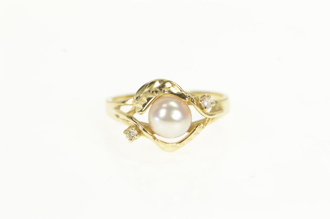 14K Pearl Diamond Accent Vintage Classic Statement Ring Yellow Gold