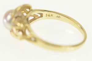 14K Pearl Diamond Accent Vintage Classic Statement Ring Yellow Gold