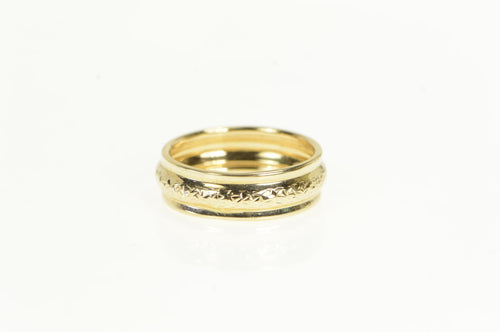 14K 6.4mm Rounded Textured Pattern Wedding Band Ring Yellow Gold