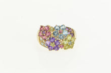 Load image into Gallery viewer, 14K Amethyst Topaz Peridot Flower Cluster Statement Ring Yellow Gold