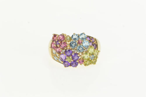 14K Amethyst Topaz Peridot Flower Cluster Statement Ring Yellow Gold
