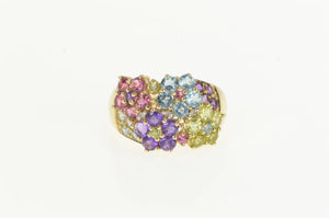 14K Amethyst Topaz Peridot Flower Cluster Statement Ring Yellow Gold