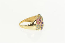 Load image into Gallery viewer, 14K Amethyst Topaz Peridot Flower Cluster Statement Ring Yellow Gold