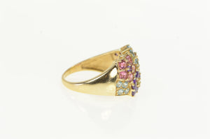 14K Amethyst Topaz Peridot Flower Cluster Statement Ring Yellow Gold
