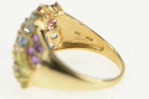 14K Amethyst Topaz Peridot Flower Cluster Statement Ring Yellow Gold
