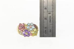 14K Amethyst Topaz Peridot Flower Cluster Statement Ring Yellow Gold