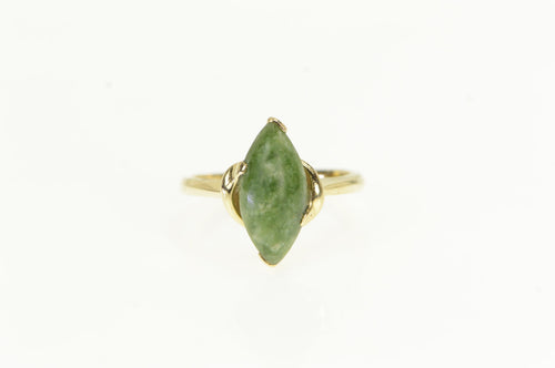 14K 1960's Nephrite Marquise Vintage Retro Ring Yellow Gold