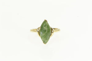 14K 1960's Nephrite Marquise Vintage Retro Ring Yellow Gold
