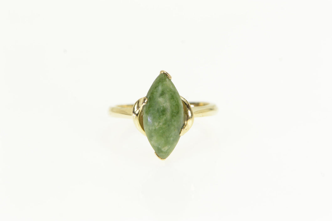 14K 1960's Nephrite Marquise Vintage Retro Ring Yellow Gold