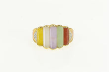 Load image into Gallery viewer, 14K Jade Multi Color Pillar Graduated Diamond Accent Ring Yellow Gold