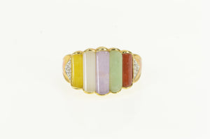 14K Jade Multi Color Pillar Graduated Diamond Accent Ring Yellow Gold