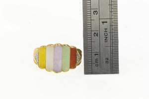 14K Jade Multi Color Pillar Graduated Diamond Accent Ring Yellow Gold
