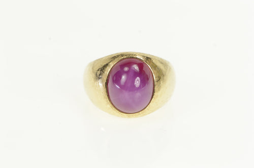 14K Oval Syn. Star Ruby Cabochon Vintage Retro Ring Yellow Gold