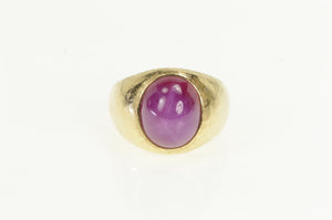 14K Oval Syn. Star Ruby Cabochon Vintage Retro Ring Yellow Gold