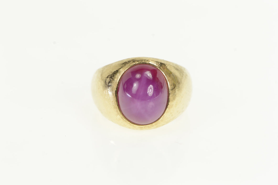 14K Oval Syn. Star Ruby Cabochon Vintage Retro Ring Yellow Gold